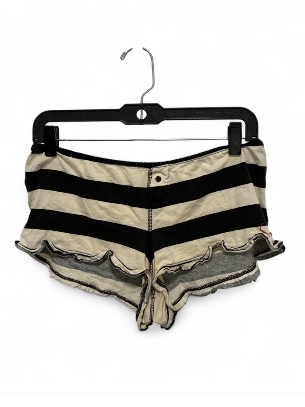 Y2K OP Striped Black and Cream Ruffle Hem Lounge Shorts